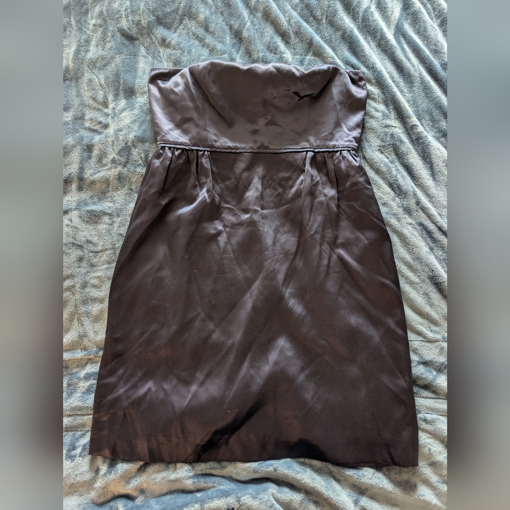 ​J. Crew 100% Silk Strapless Cocktail Dress Navy Blue Mini Size 8 EUC